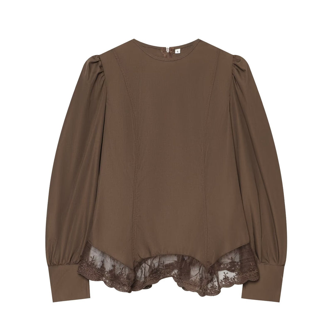 Damen Bluse mit Volumenärmeln und Spitzenbesatz Nord Taschen