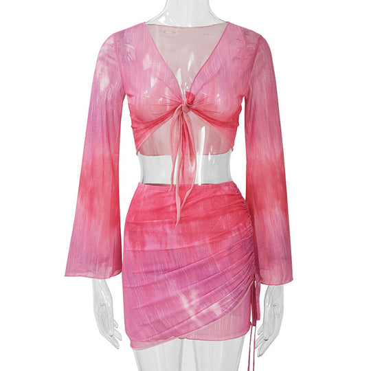 Damen lässiges Crop-Top mit asymmetrischem Rock und langen Ärmeln Nord Taschen