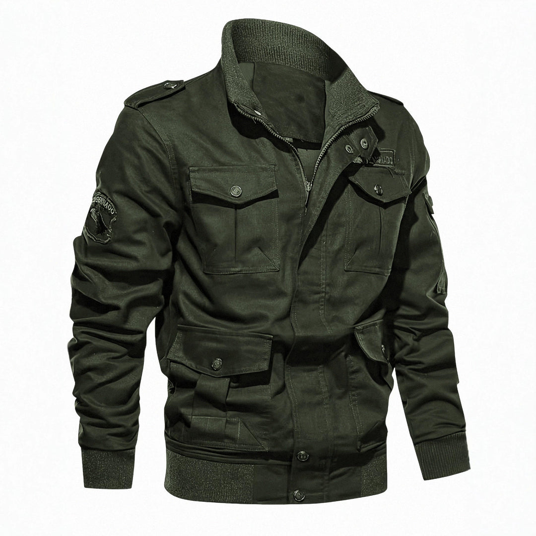 Herren Fieldjacke im Military-Stil mit Mehrfach-Taschen und Strickkragen Nord Taschen