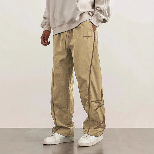 Herren Weite Trackpants mit Kontrastpaspel, Kordelzug und Sternapplikation Nord Taschen