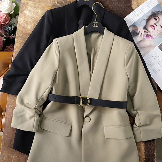 Damen Moderner Blazer mit Taillengürtel Nord Taschen