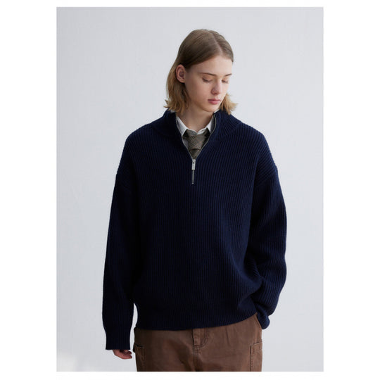 Herren Oversized Rippstrick-Halbzippullover mit verlängertem Arm und hohem Stehkragen Nord Taschen