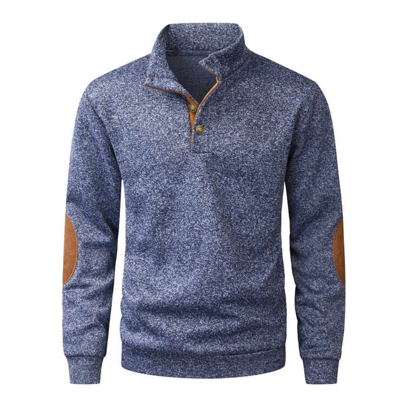 Herren Strickpullover mit Stehkragen, Knopfleiste & Ellbogenpatches Nord Taschen