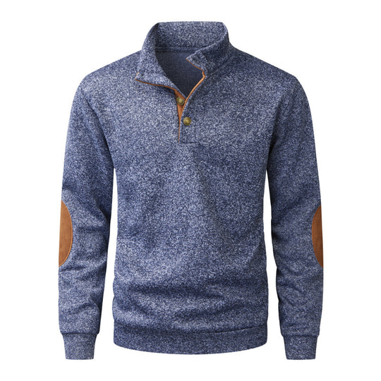 Herren Strickpullover mit Stehkragen, Knopfleiste & Ellbogenpatches Nord Taschen