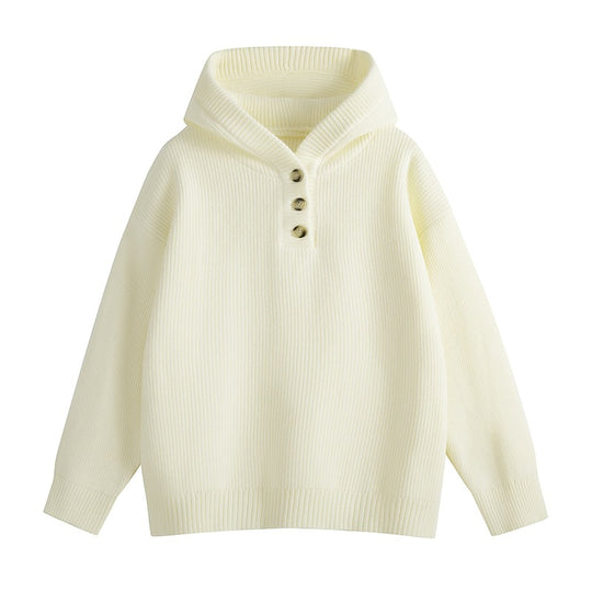 Damen Relaxed Kapuzenpullover aus geripptem Strick mit Halbsteg-Knopfleiste Nord Taschen