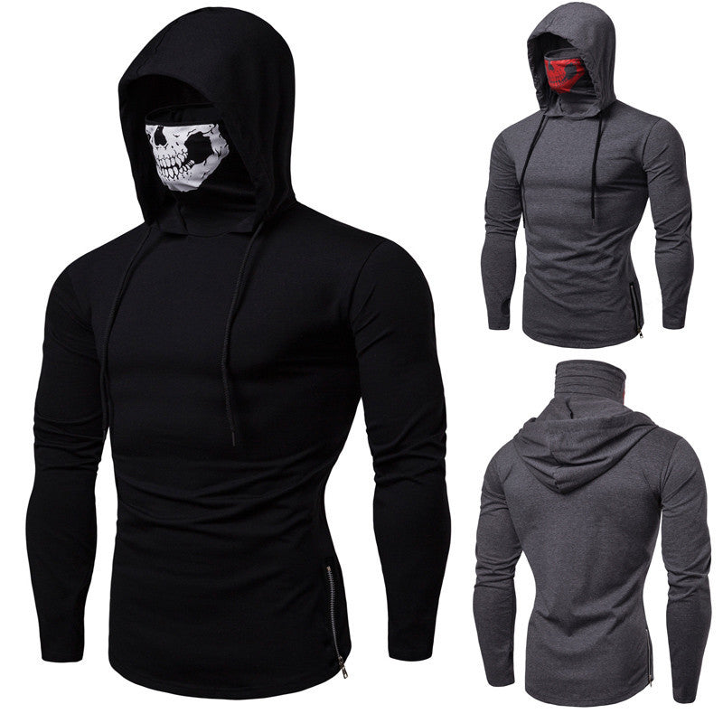 Herren Slim-Fit Kapuzenpullover mit integrierter Totenkopf-Gesichtsmaske Nord Taschen