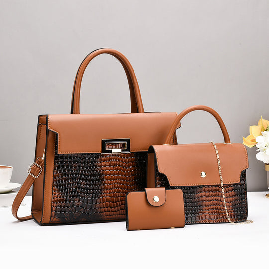 Damen Handtaschen-Set mit luxuriösem Krokodil-Leder-Look und abnehmbarer Clutch Nord Taschen