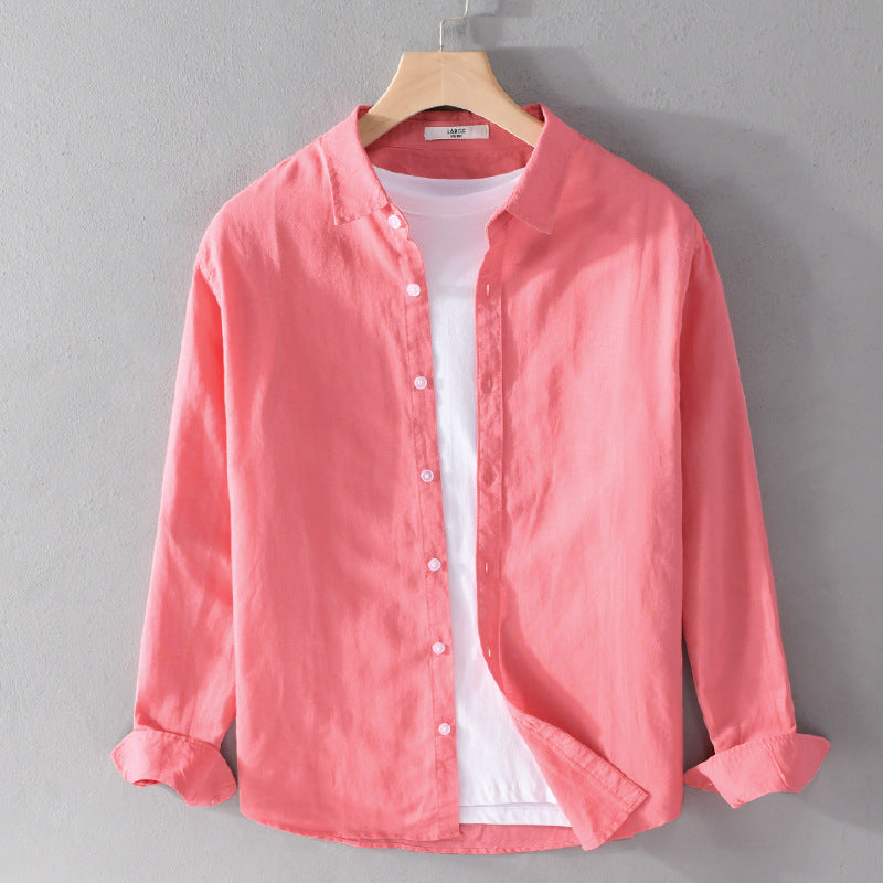 Herren Leinenmix-Layering-Overshirt mit Kentkragen, gerundetem Saum und Soft‑Touch Nord Taschen