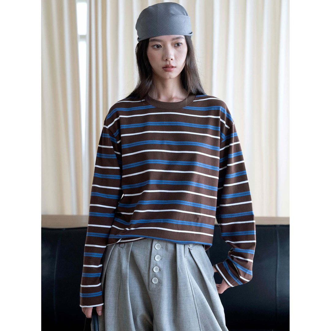 Damen Oversize-Langarmshirt mit Streifenmuster Nord Taschen