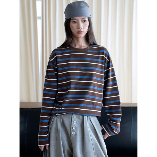 Damen Oversize-Langarmshirt mit Streifenmuster Nord Taschen