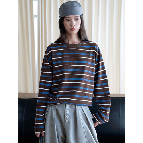Damen Oversize-Langarmshirt mit Streifenmuster Nord Taschen
