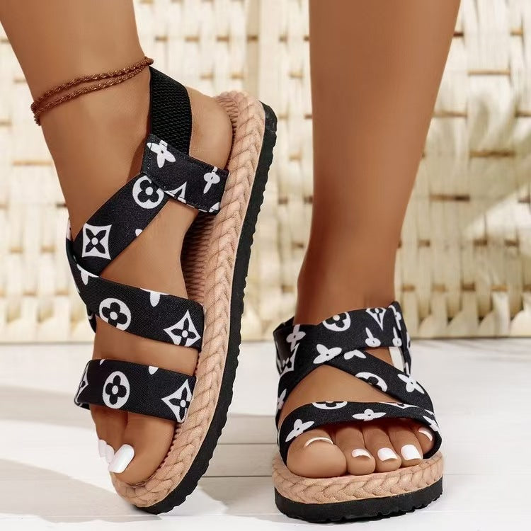 Damen Komfortable Riemensandalen mit elastischen Kreuzriemen und rutschfester Sohle