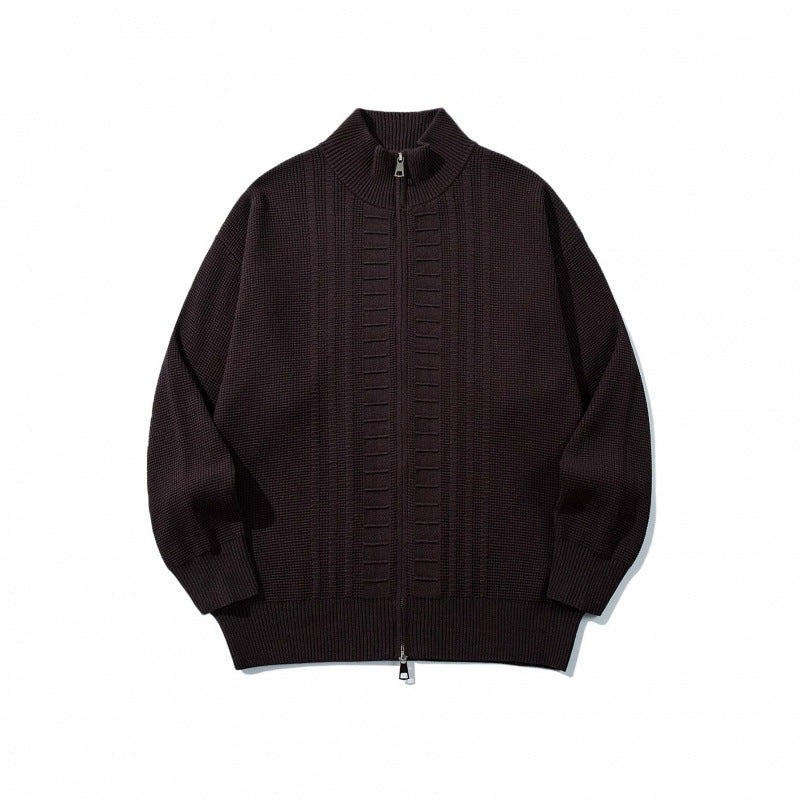 Herren Grobgestrickter Zip-Cardigan mit hohem Kragen und Doppelreißverschluss Nord Taschen