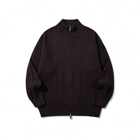 Herren Grobgestrickter Zip-Cardigan mit hohem Kragen und Doppelreißverschluss Nord Taschen
