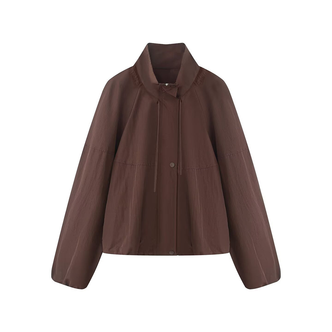 Damen Leichte Oversize-Blousonjacke aus Nylon mit Stehkragen, Kordelzug und Druckknopfverschluss Nord Taschen