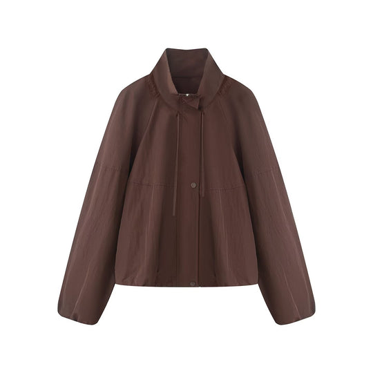 Damen Leichte Oversize-Blousonjacke aus Nylon mit Stehkragen, Kordelzug und Druckknopfverschluss Nord Taschen