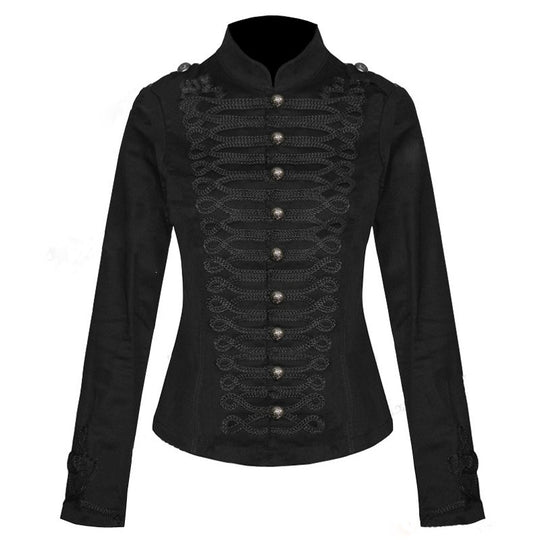 Damen Taillierte Militärjacke mit Stehkragen und dekorativer Kordelverzierung Nord Taschen
