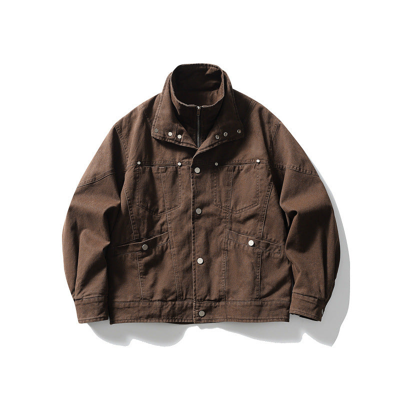 Herren Oversize-Canvasjacke mit Stehkragen, Druckknopf-Front und verdecktem Reißverschlussinneneinsatz Nord Taschen