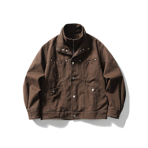 Herren Oversize-Canvasjacke mit Stehkragen, Druckknopf-Front und verdecktem Reißverschlussinneneinsatz Nord Taschen