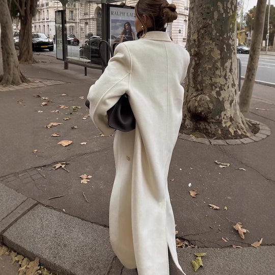 Damen Maxilanger doppelreihiger Wollmix-Mantel mit Oversize-Schnitt und Reverskragen Nord Taschen