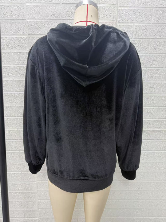 Damen Oversize Samt-Kapuzenjacke mit elastischem Saum und weiten Ärmeln Nord Taschen