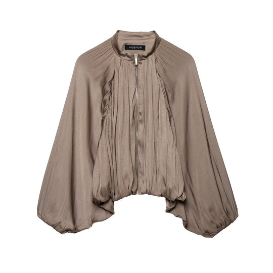 Damen Gefaltete Cropped Capejacke mit Reißverschluss und balloniertem Saum Nord Taschen