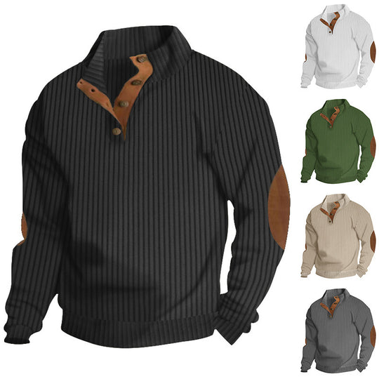 Herren Grobstrick-Troyer mit Zopfmuster, Stehkragen und Leder-Ellbogenpatches Nord Taschen
