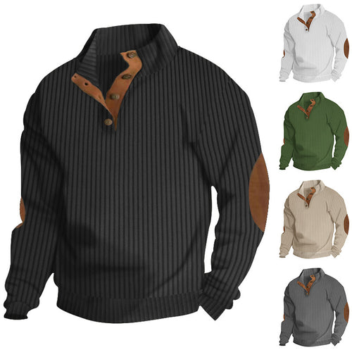 Herren Grobstrick-Troyer mit Zopfmuster, Stehkragen und Leder-Ellbogenpatches Nord Taschen