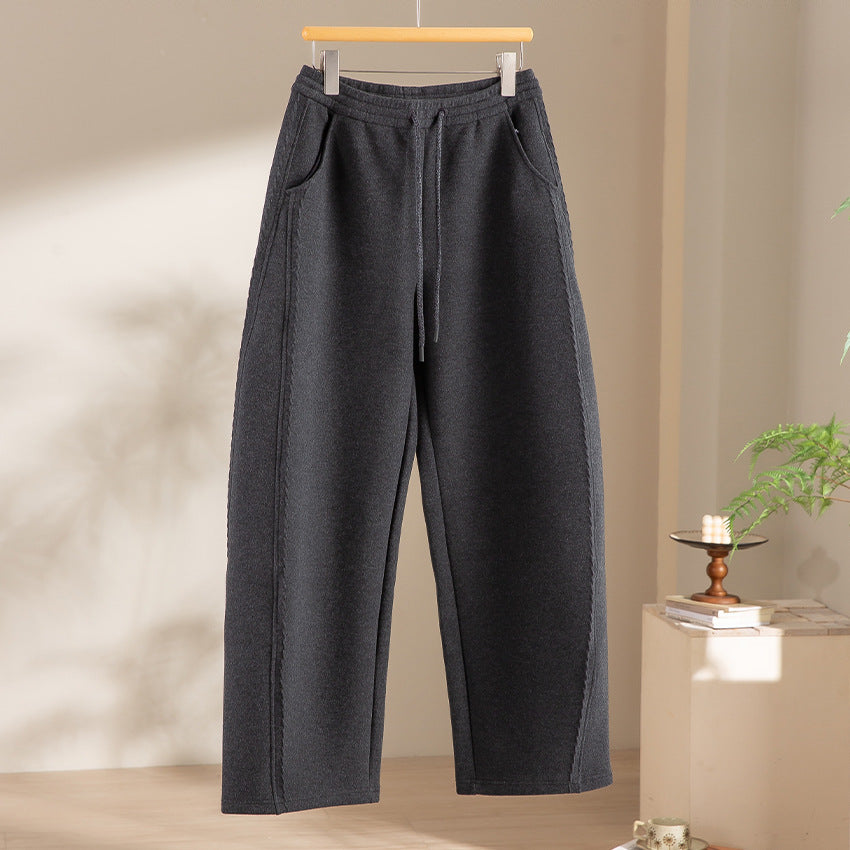 Damen Weiche High‑Waist Jogginghose aus Teddyfleece mit weitem Bein und Kordelzug Nord Taschen