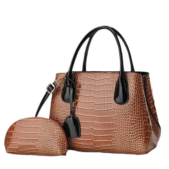 Damen elegante Handtasche mit fühlbarem Krokodilleder und abnehmbarer Clutch Nord Taschen