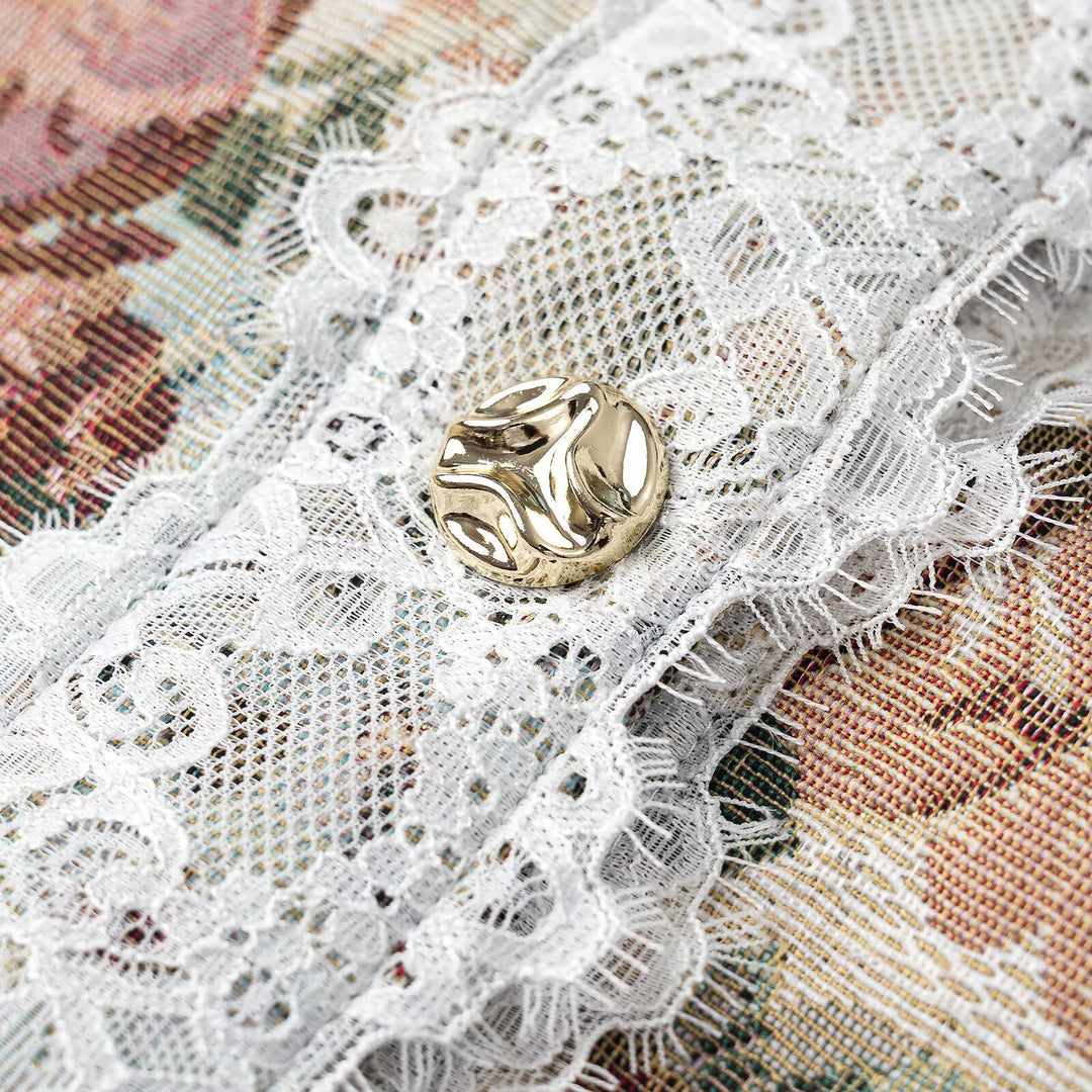 Damen Elegante Brokatweste mit floraler Jacquardstruktur, Zierknöpfen und Spitzenblende Nord Taschen