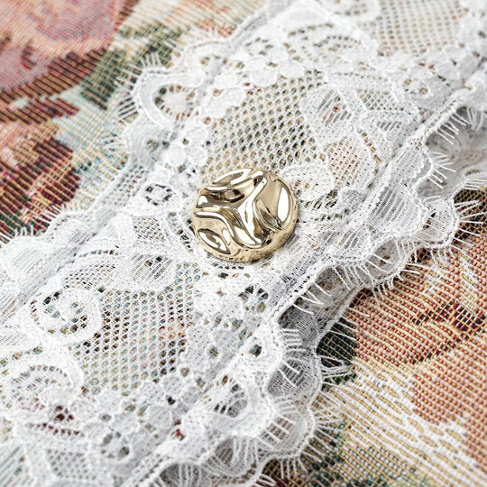 Damen Elegante Brokatweste mit floraler Jacquardstruktur, Zierknöpfen und Spitzenblende Nord Taschen