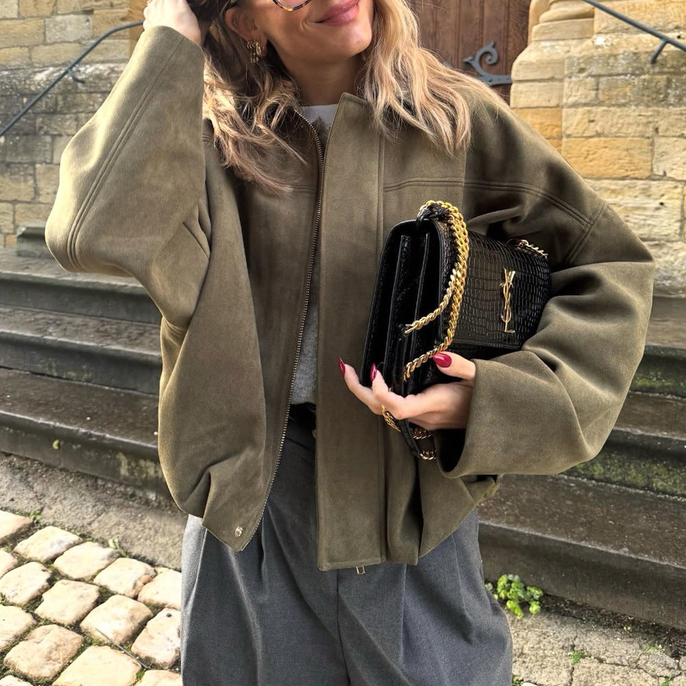 Damen Oversize-Cropped Jacke mit Balloon-Saum und Schulter-Cutouts Nord Taschen