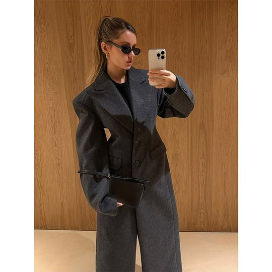 Damen Maxi-Wollmantel mit Oversized-Schnitt und strukturierter Schulterpartie Nord Taschen