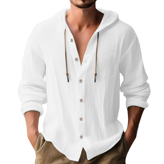 Herren lässiges Kapuzenshirt mit Knopfleiste und praktischen Taschen