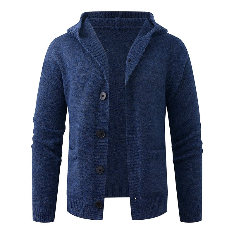 Herren Kapuzen-Strickcardigan aus Thermo-Feinstrick mit durchgehender Knopfleiste und Eingrifftaschen Nord Taschen
