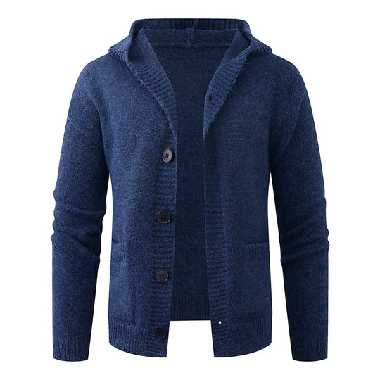 Herren Kapuzen-Strickcardigan aus Thermo-Feinstrick mit durchgehender Knopfleiste und Eingrifftaschen Nord Taschen