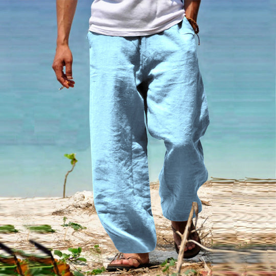 Herren Luftige Strandhose im Baggy-Schnitt aus Leinenmix mit Tunnelzug Nord Taschen