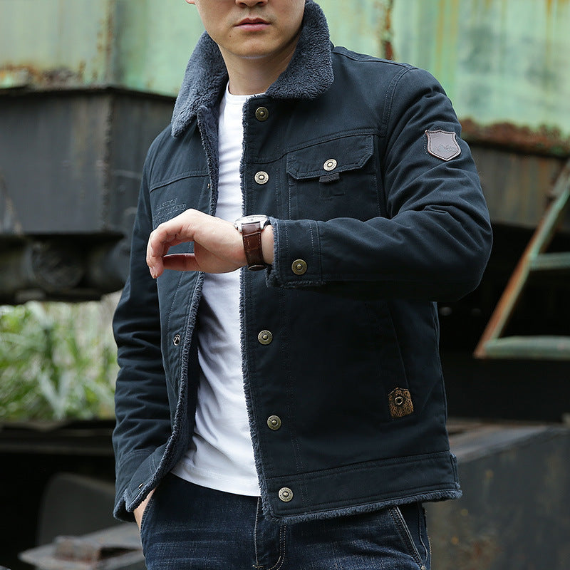 Herren Vintage-inspirierte Canvas-Workerjacke mit Vollfutter-Teddy, Brustpatten und Multifunktions-Taschen Nord Taschen