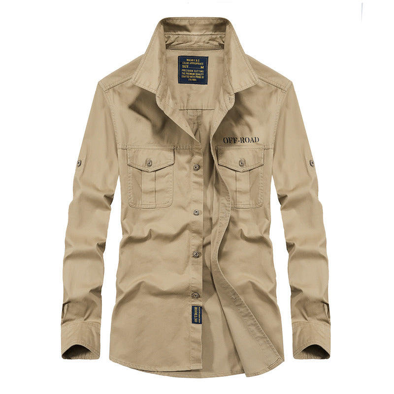 Herren Utility-Hemdjacke aus leichtem Baumwollcanvas mit Rollärmeln und Brustpattentaschen Nord Taschen
