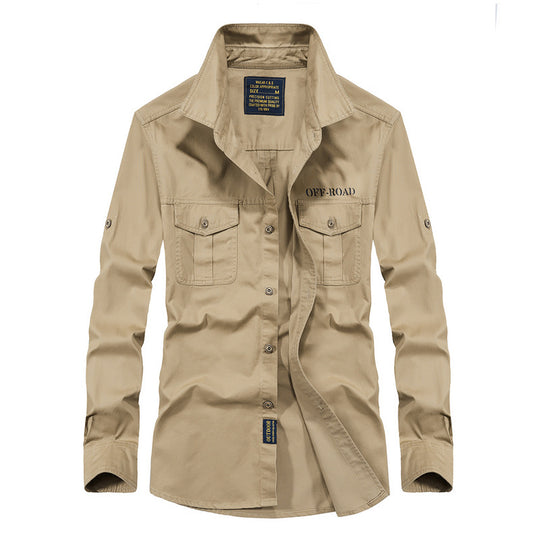 Herren Utility-Hemdjacke aus leichtem Baumwollcanvas mit Rollärmeln und Brustpattentaschen Nord Taschen