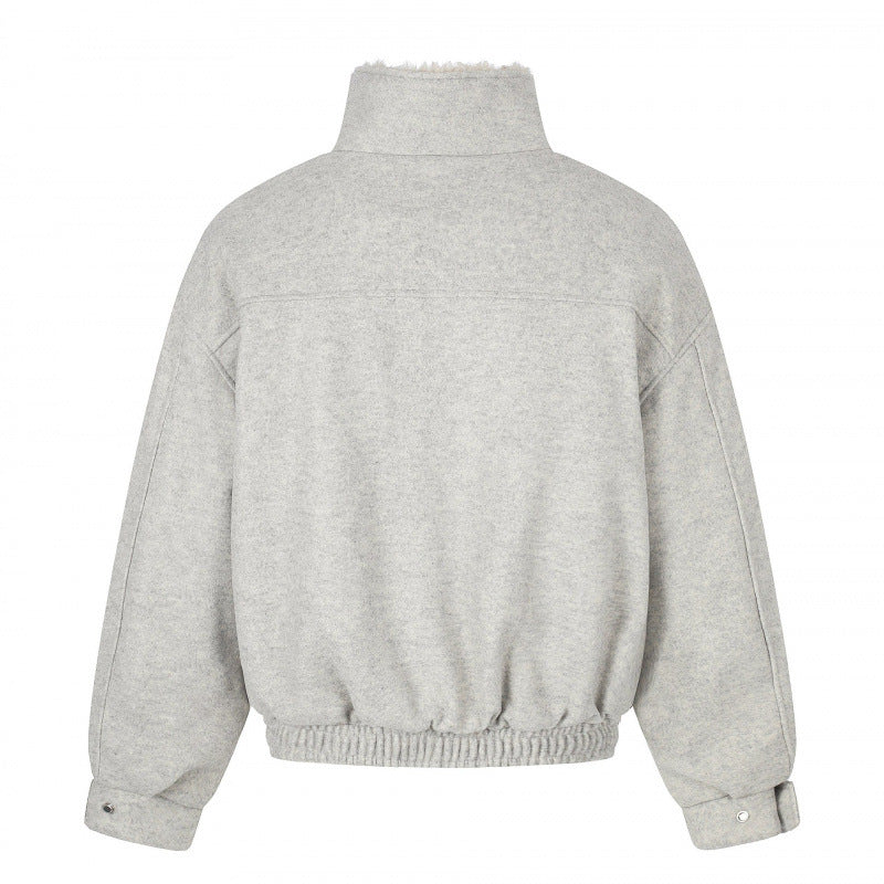 Damen Kurzer Wollmix‑Blouson im Flight‑Style mit Teddyfutter und aufgesetzten Pattentaschen Nord Taschen