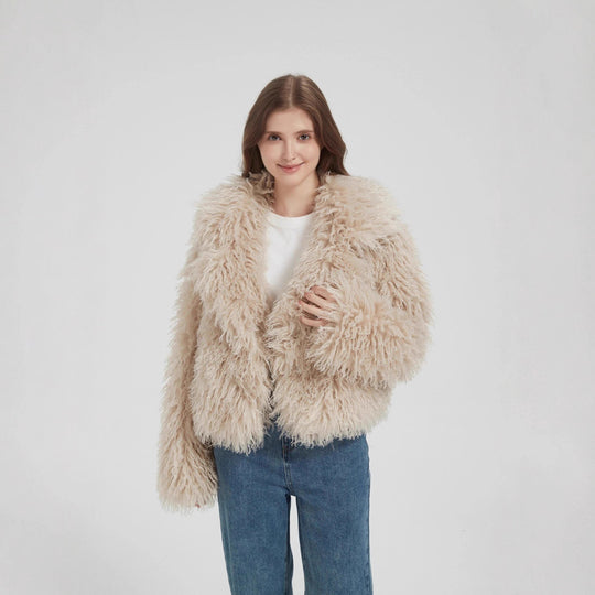 Damen Kurzboxiger Kunstpelz‑Bolero mit langflorigem Hochflor und voluminösem Schalkragen Nord Taschen