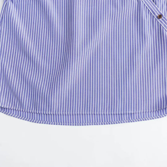 Damen Oversize Streifenbluse mit diagonaler Knopfleiste und Kentkragen Nord Taschen