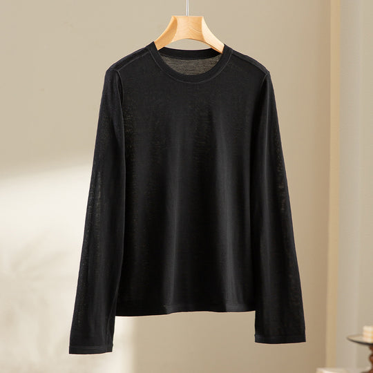 Damen Feines Langarm-Feinstrickshirt mit Rundhalsausschnitt und gerader Silhouette Nord Taschen