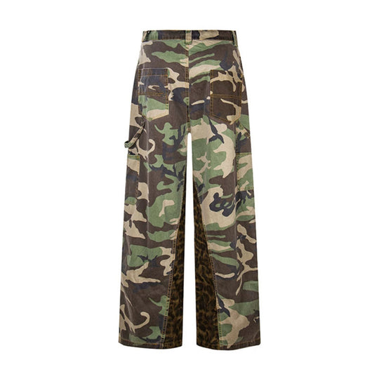 Damen Weite Cargo-Culottehose mit Camouflage-Print und Leoparden-Detail Nord Taschen