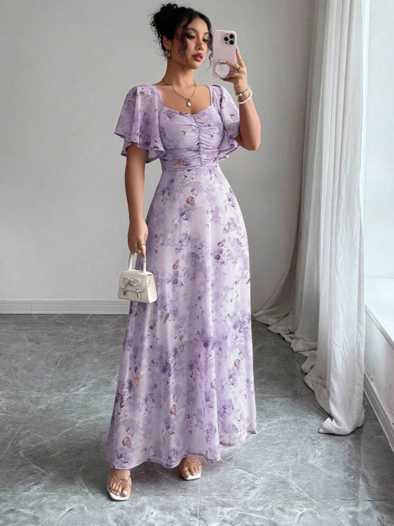 Damen Maxikleid mit fließendem Schnitt und romantischem Blumenmuster
