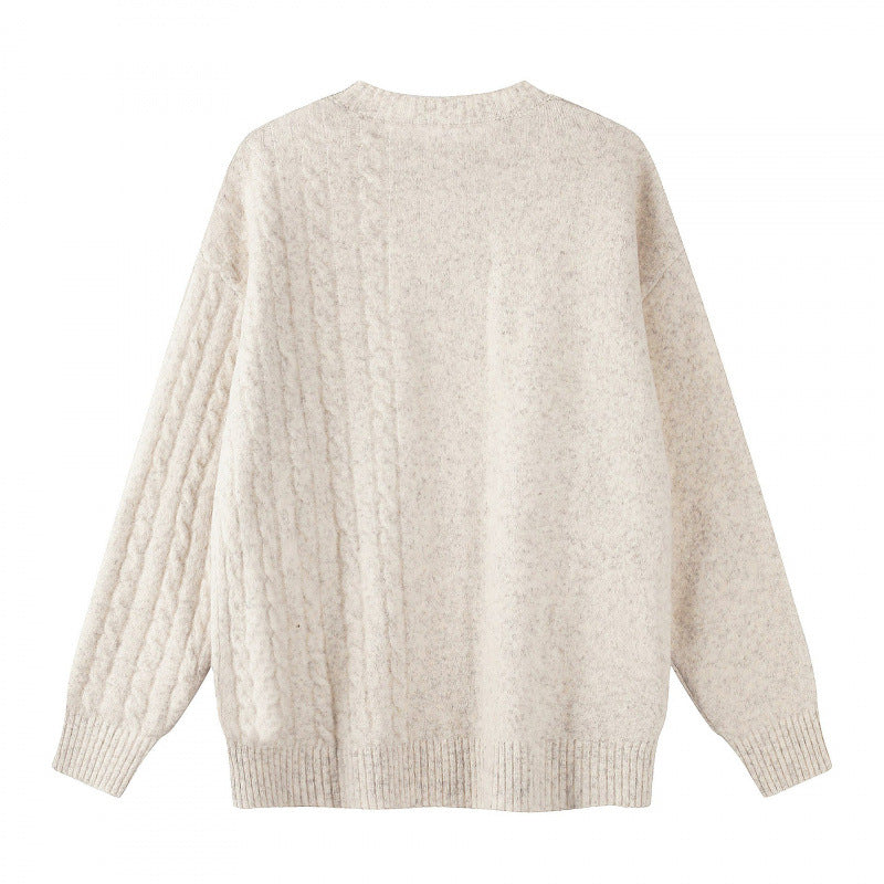 Unisex Oversize Feinstrickpullover mit Zopfmuster-Detail und Rundhalsausschnitt Nord Taschen