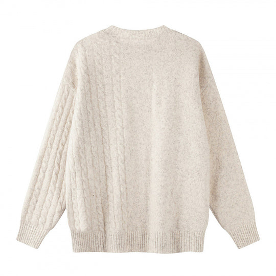 Unisex Oversize Feinstrickpullover mit Zopfmuster-Detail und Rundhalsausschnitt Nord Taschen