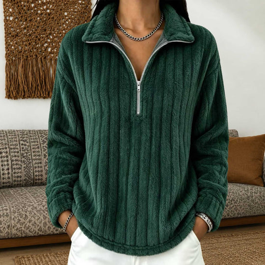 Damen Kuscheliger Plüsch-Halfzip-Pullover mit Stehkragen Nord Taschen